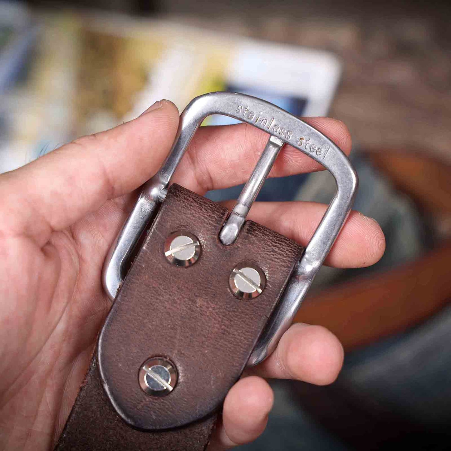 Vintage Leather Men's Belt | Genuine Full Grain | Stainless Steel Buckle