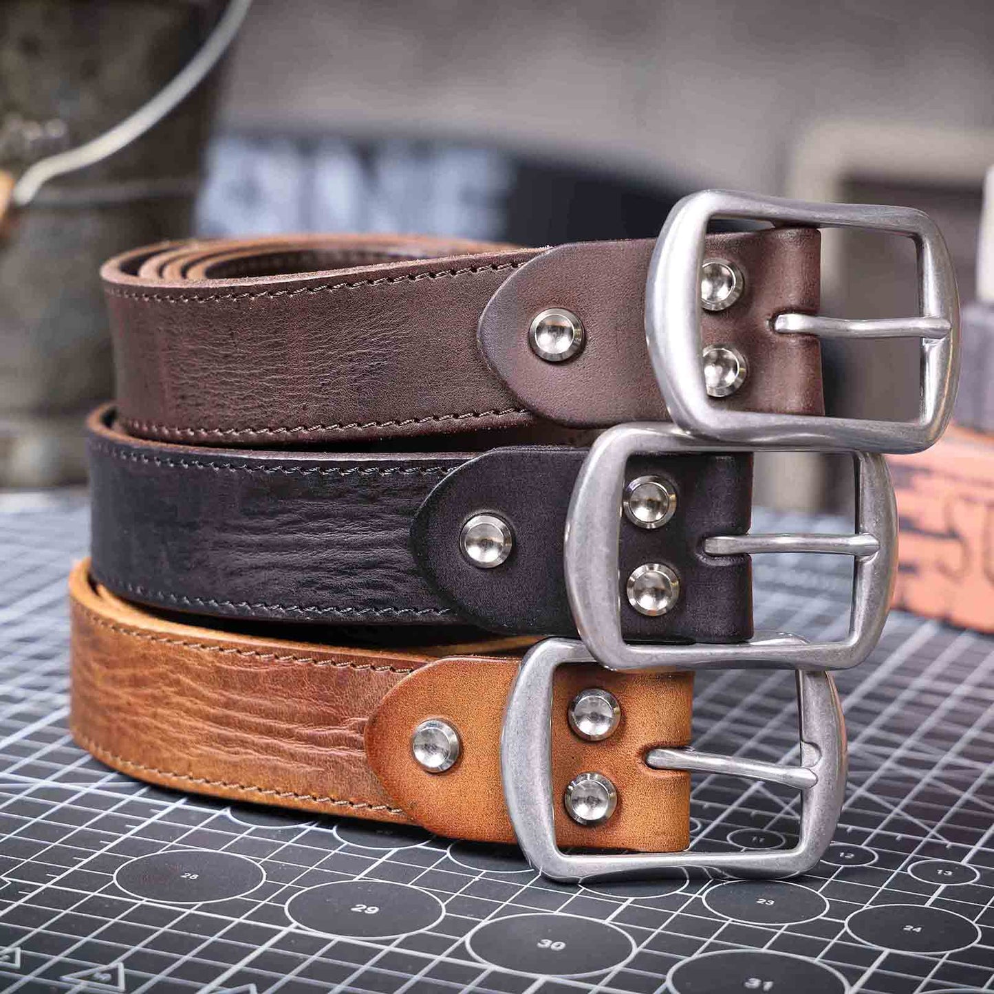 Vintage Leather Men's Belt | Genuine Full Grain | Stainless Steel Buckle