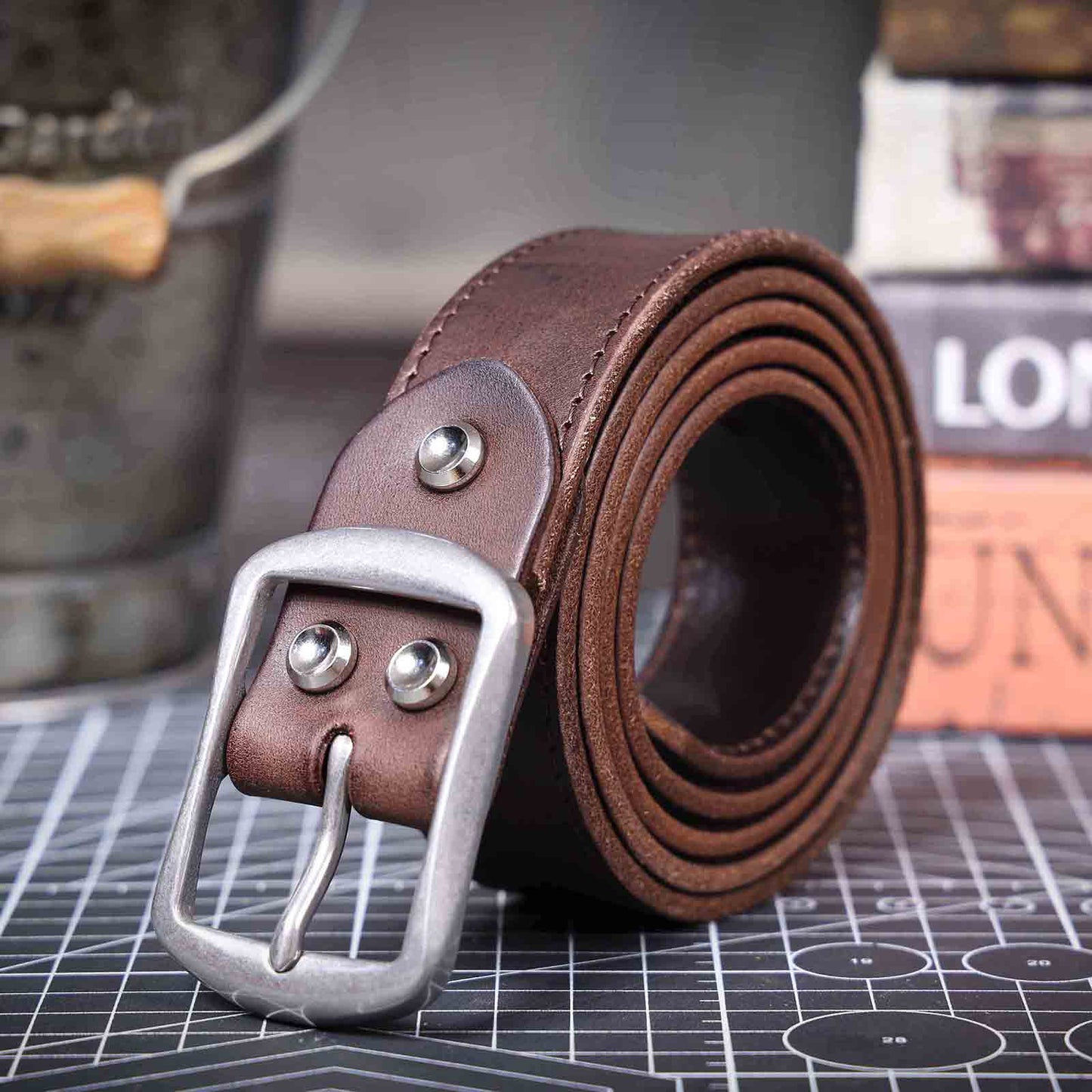 Vintage Leather Men's Belt | Genuine Full Grain | Stainless Steel Buckle