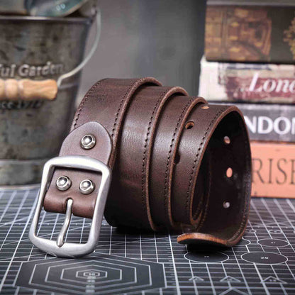 Vintage Leather Men's Belt | Genuine Full Grain | Stainless Steel Buckle