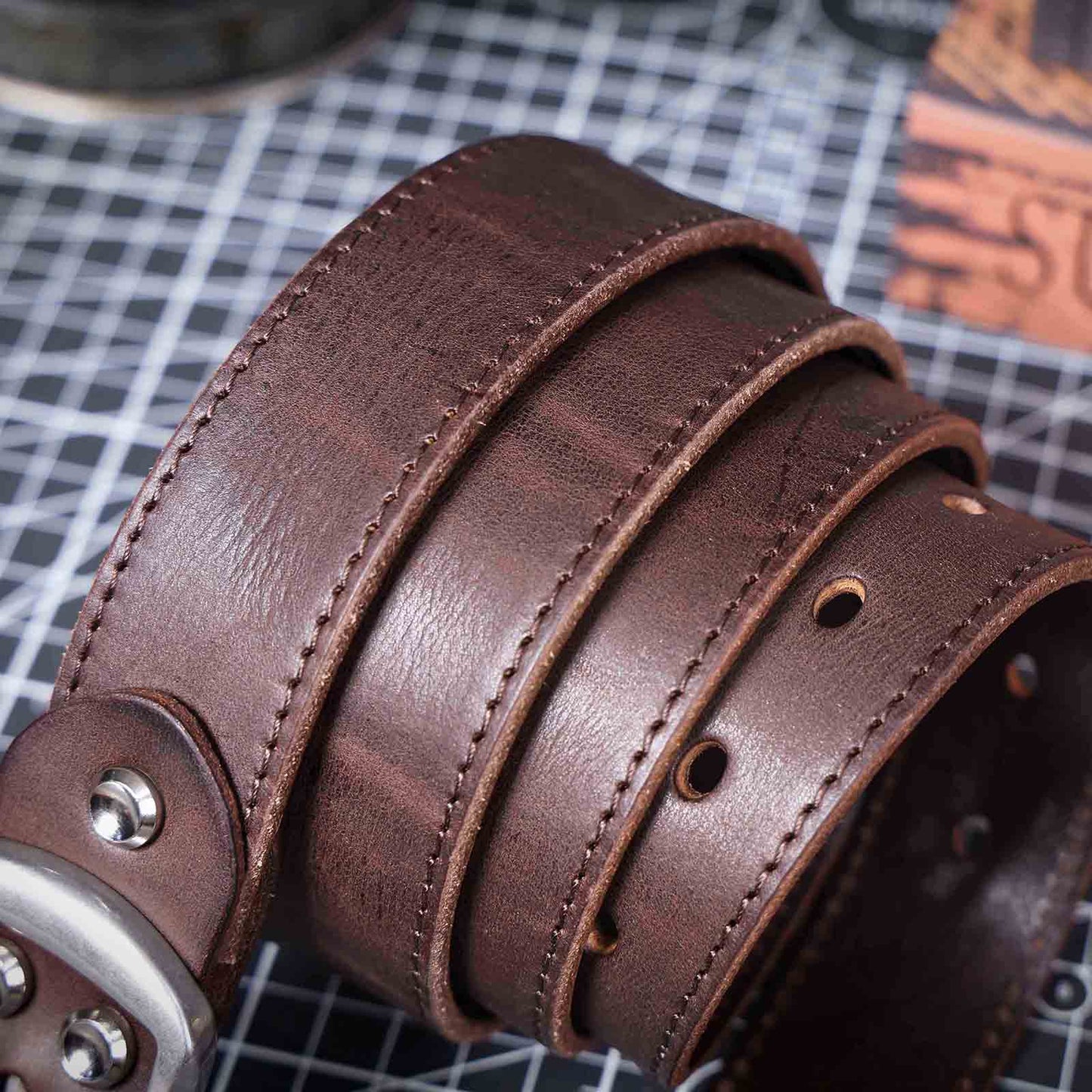 Vintage Leather Men's Belt | Genuine Full Grain | Stainless Steel Buckle