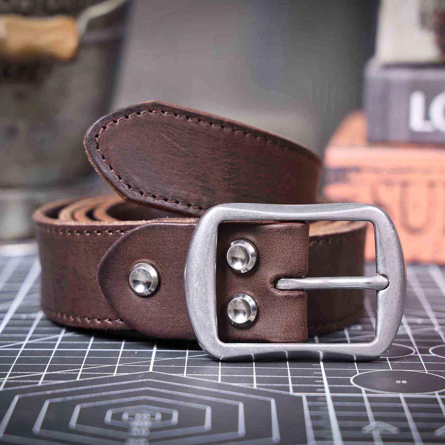 Vintage Leather Men's Belt | Genuine Full Grain | Stainless Steel Buckle