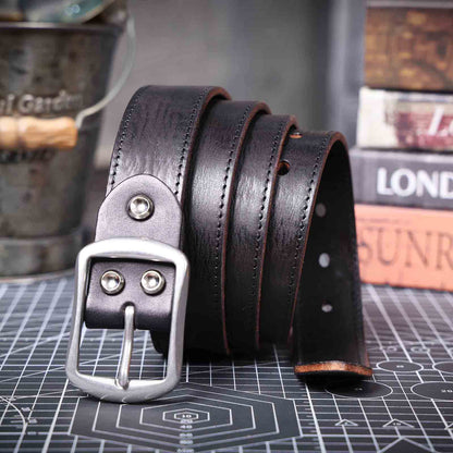 Vintage Leather Men's Belt | Genuine Full Grain | Stainless Steel Buckle