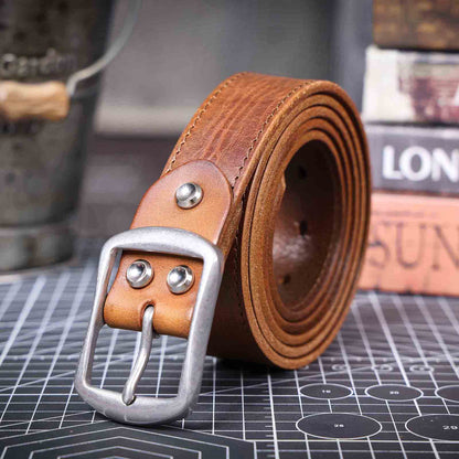 Vintage Leather Men's Belt | Genuine Full Grain | Stainless Steel Buckle