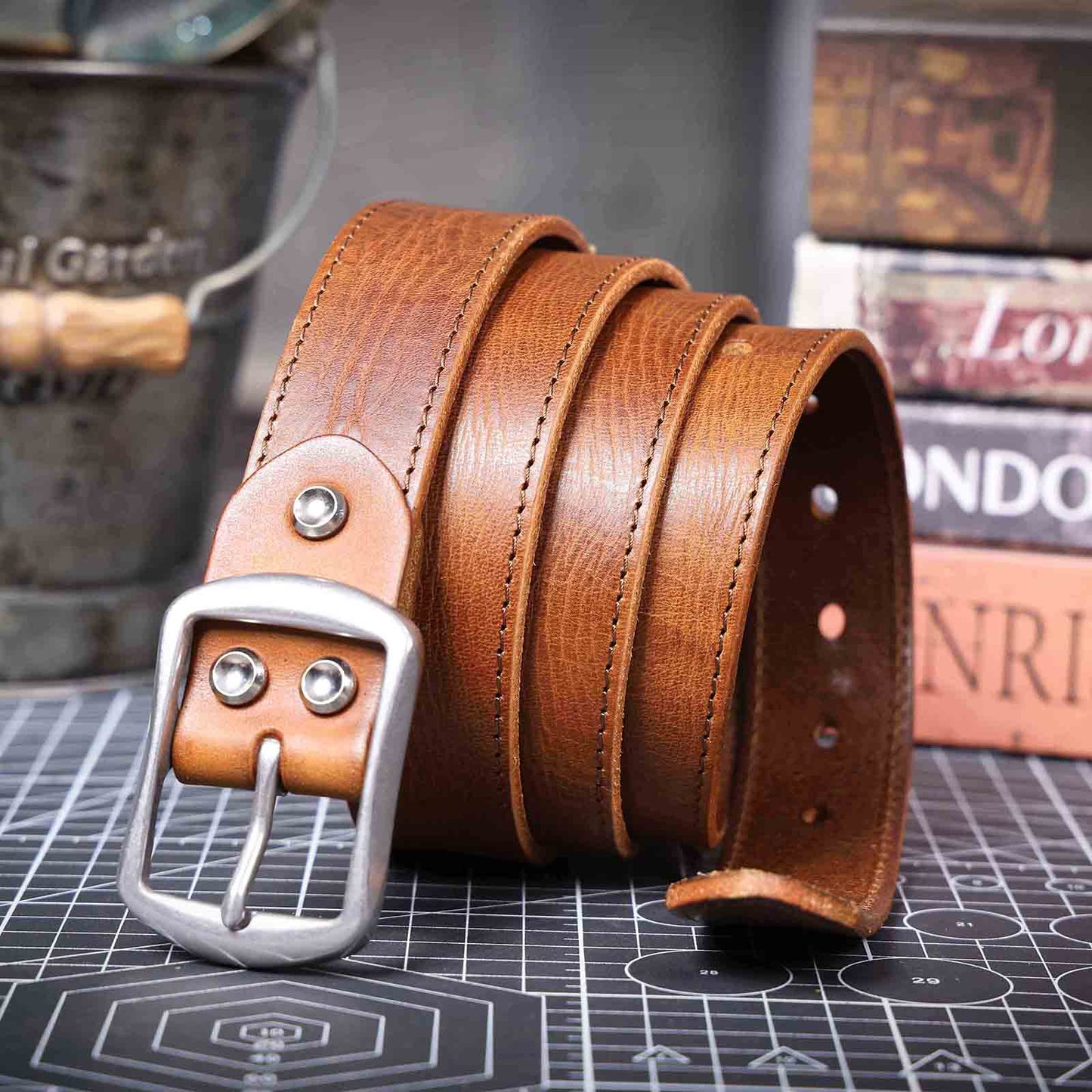 Vintage Leather Men's Belt | Genuine Full Grain | Stainless Steel Buckle