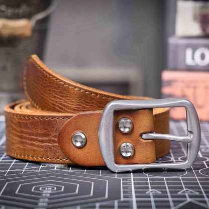 Vintage Leather Men's Belt | Genuine Full Grain | Stainless Steel Buckle