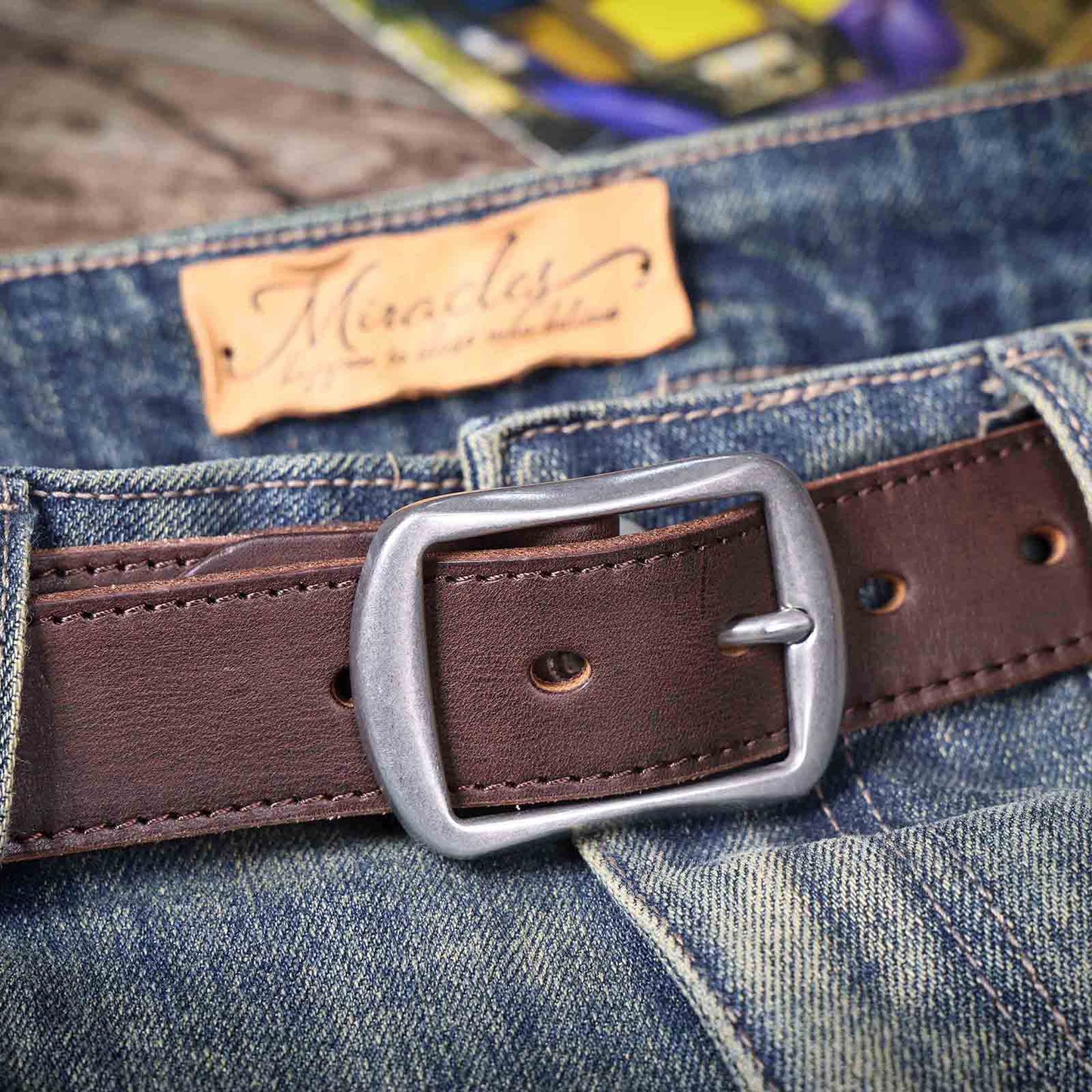 Vintage Leather Men's Belt | Genuine Full Grain | Stainless Steel Buckle