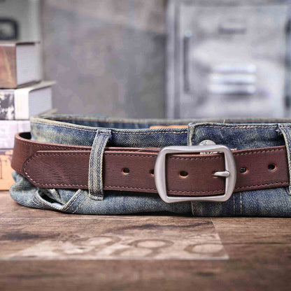 Vintage Leather Men's Belt | Genuine Full Grain | Stainless Steel Buckle