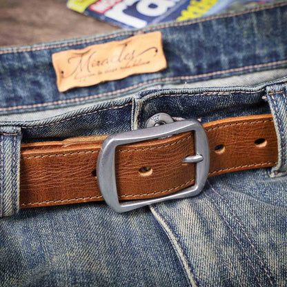 Vintage Leather Men's Belt | Genuine Full Grain | Stainless Steel Buckle