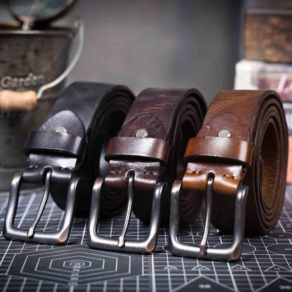 Vintage Genuine Leather Men's Belt | Thick Full Grain Leather