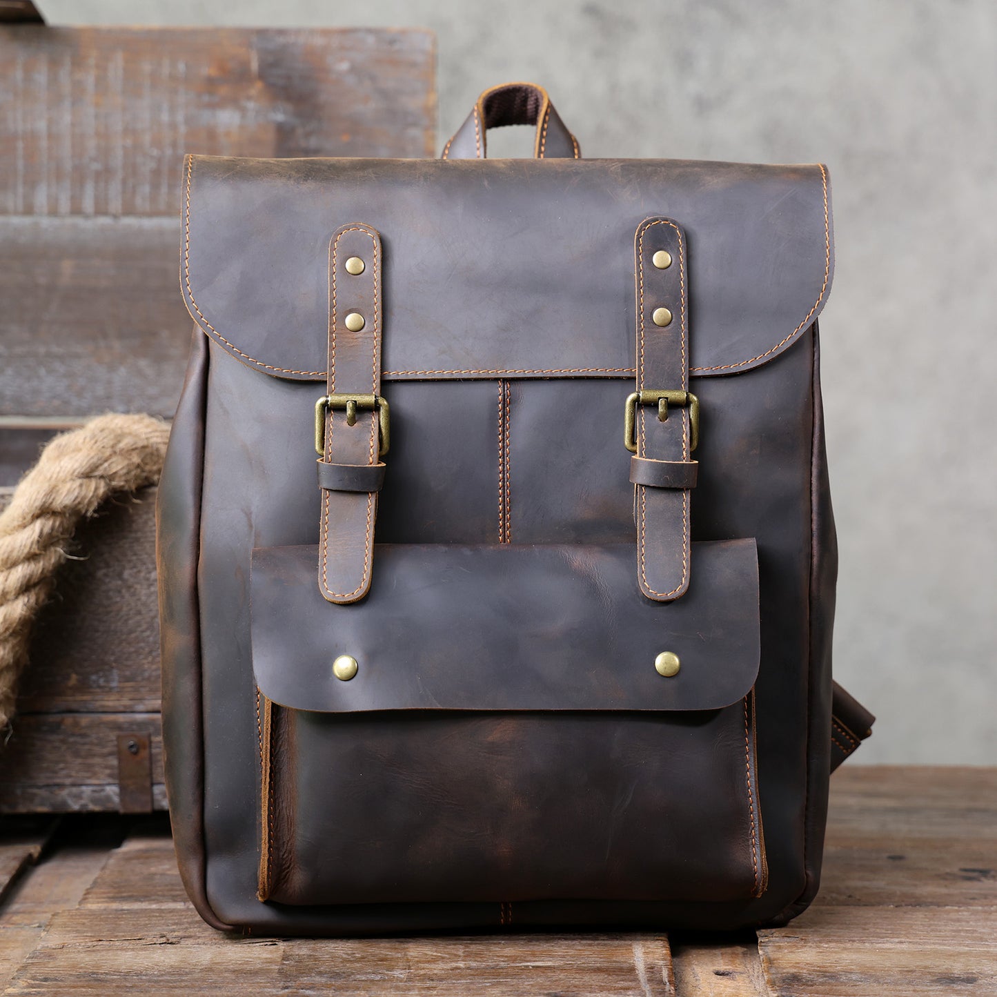 Men's Vintage Leather Backpack |  Full Grain Leather | Laptop Daypack