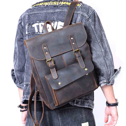 Men's Vintage Leather Backpack |  Full Grain Leather | Laptop Daypack