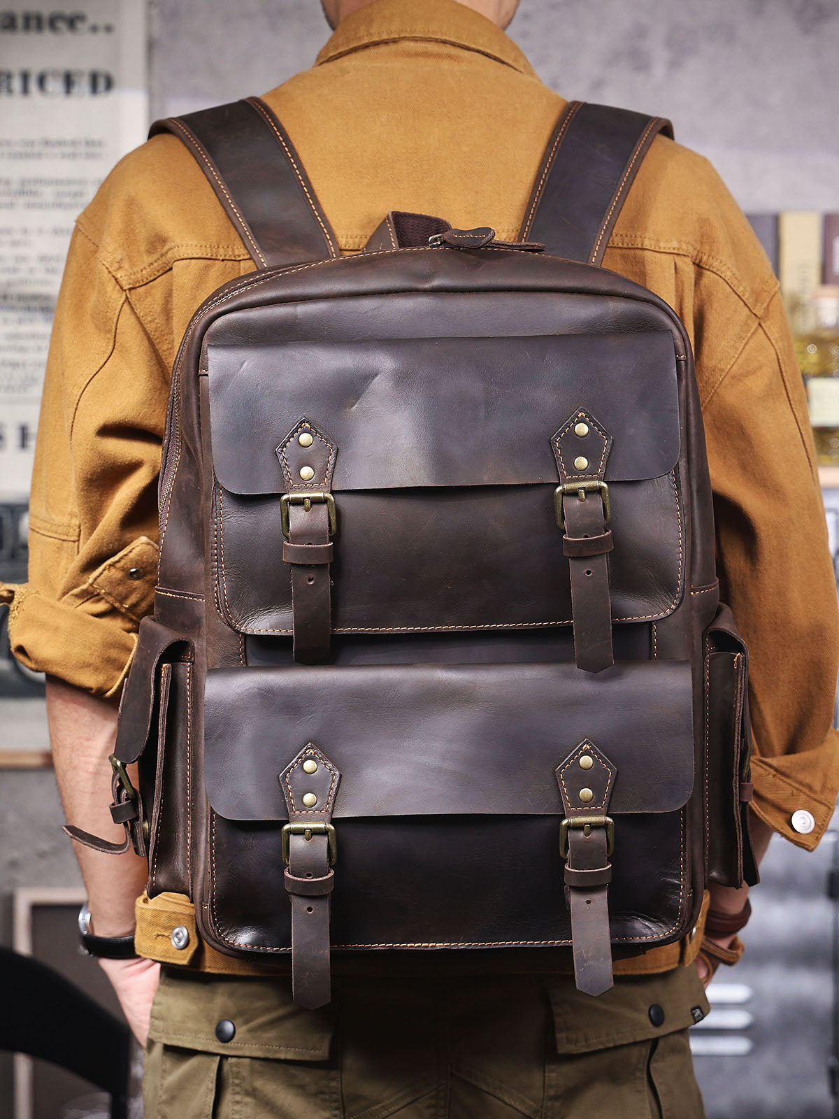 Men's Vintage Leather Backpack |  Full Grain Leather |  Large Daypack