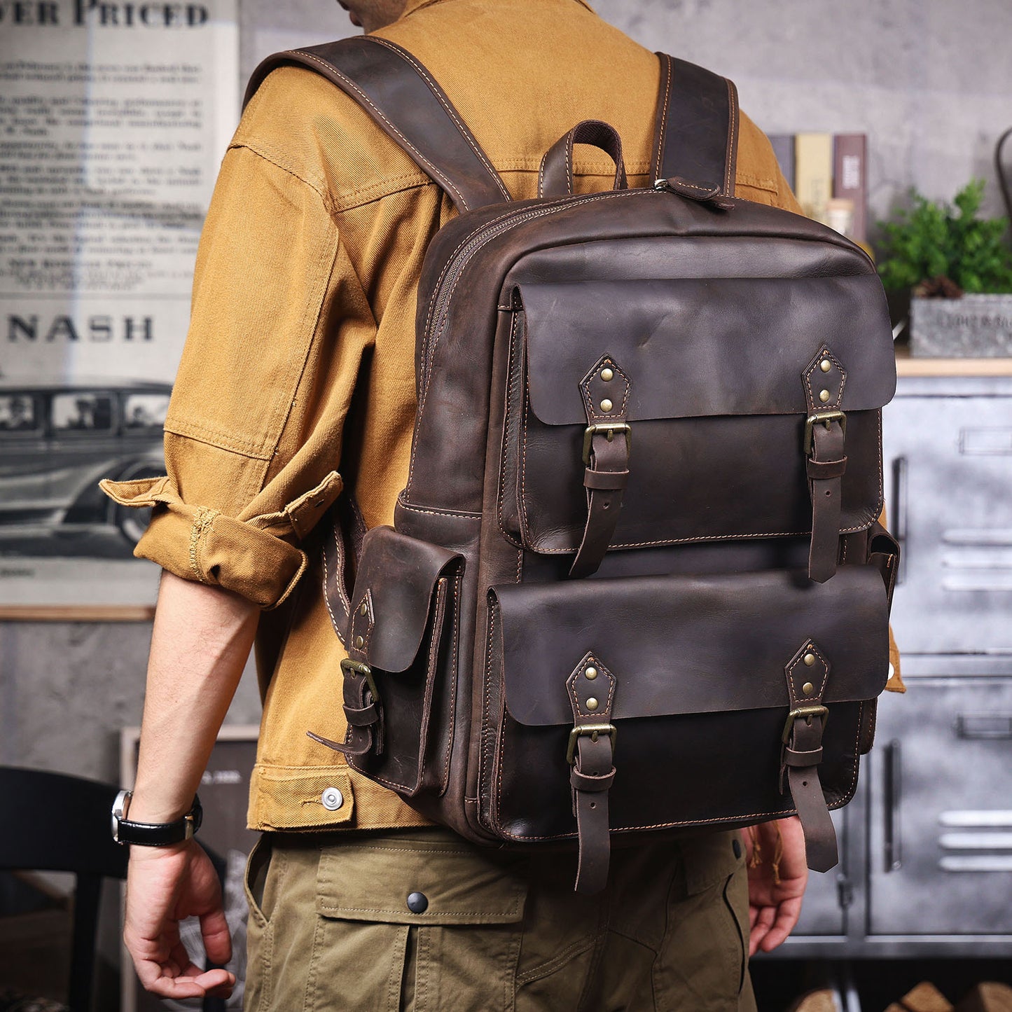 Men's Vintage Leather Backpack |  Full Grain Leather |  Large Daypack