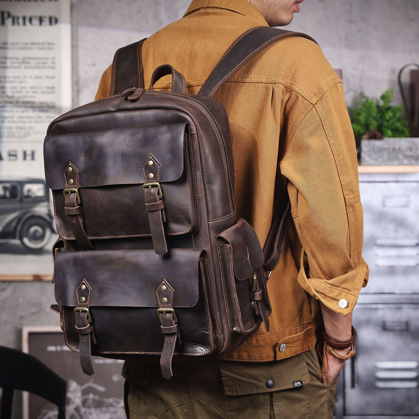Men's Vintage Leather Backpack |  Full Grain Leather |  Large Daypack