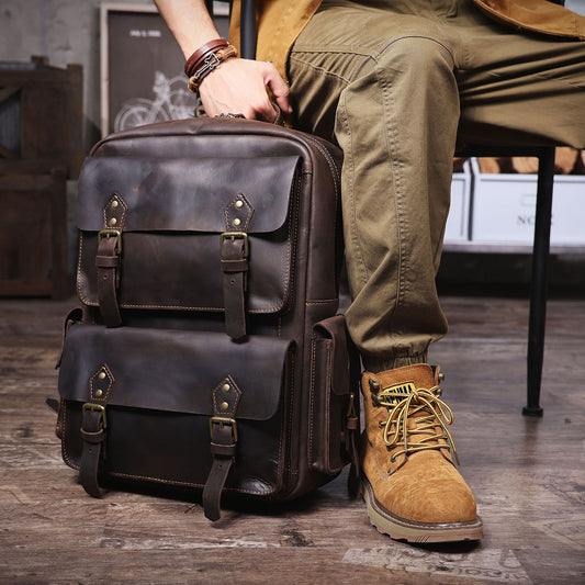 Men's Vintage Leather Backpack |  Full Grain Leather |  Large Daypack