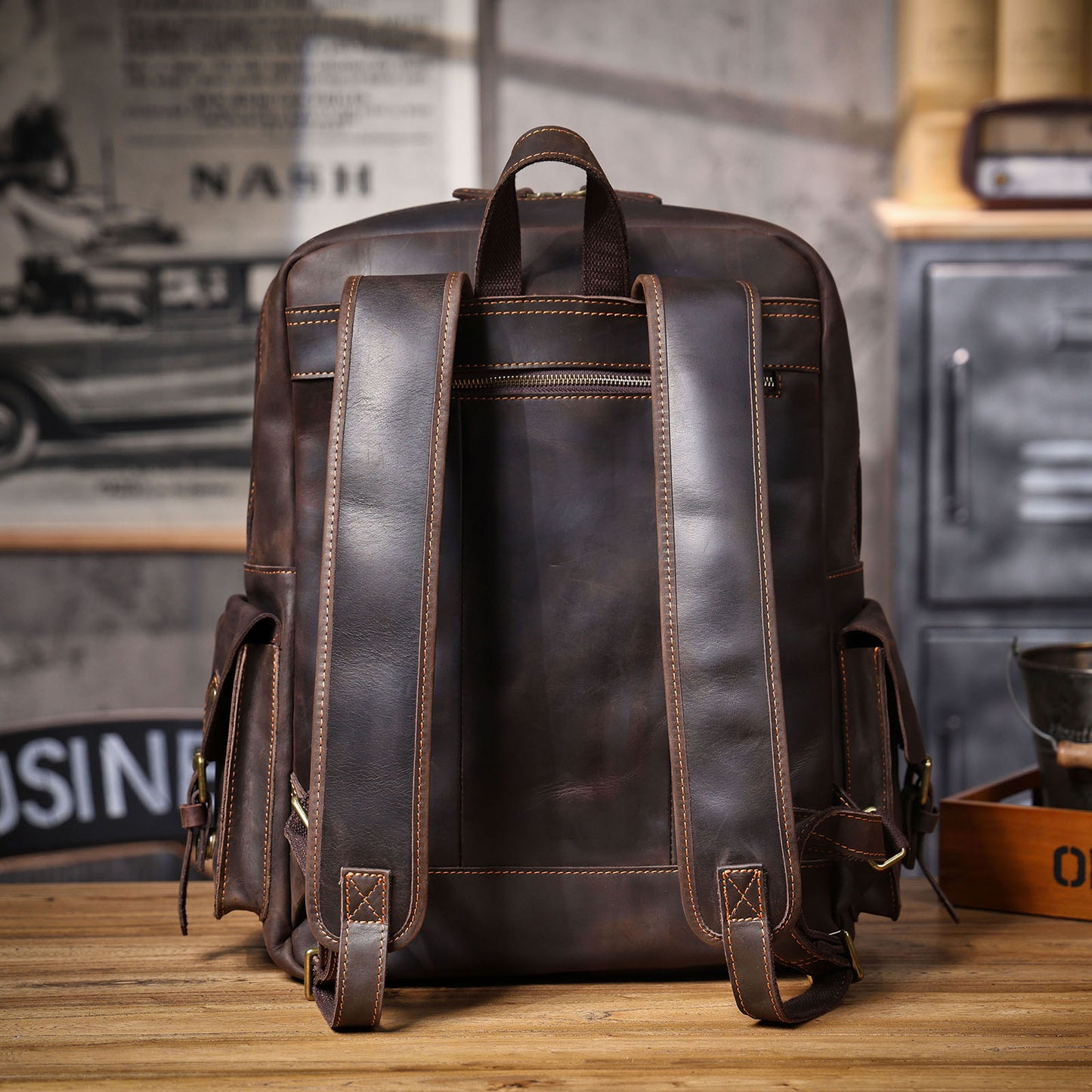 Men's Vintage Leather Backpack |  Full Grain Leather |  Large Daypack