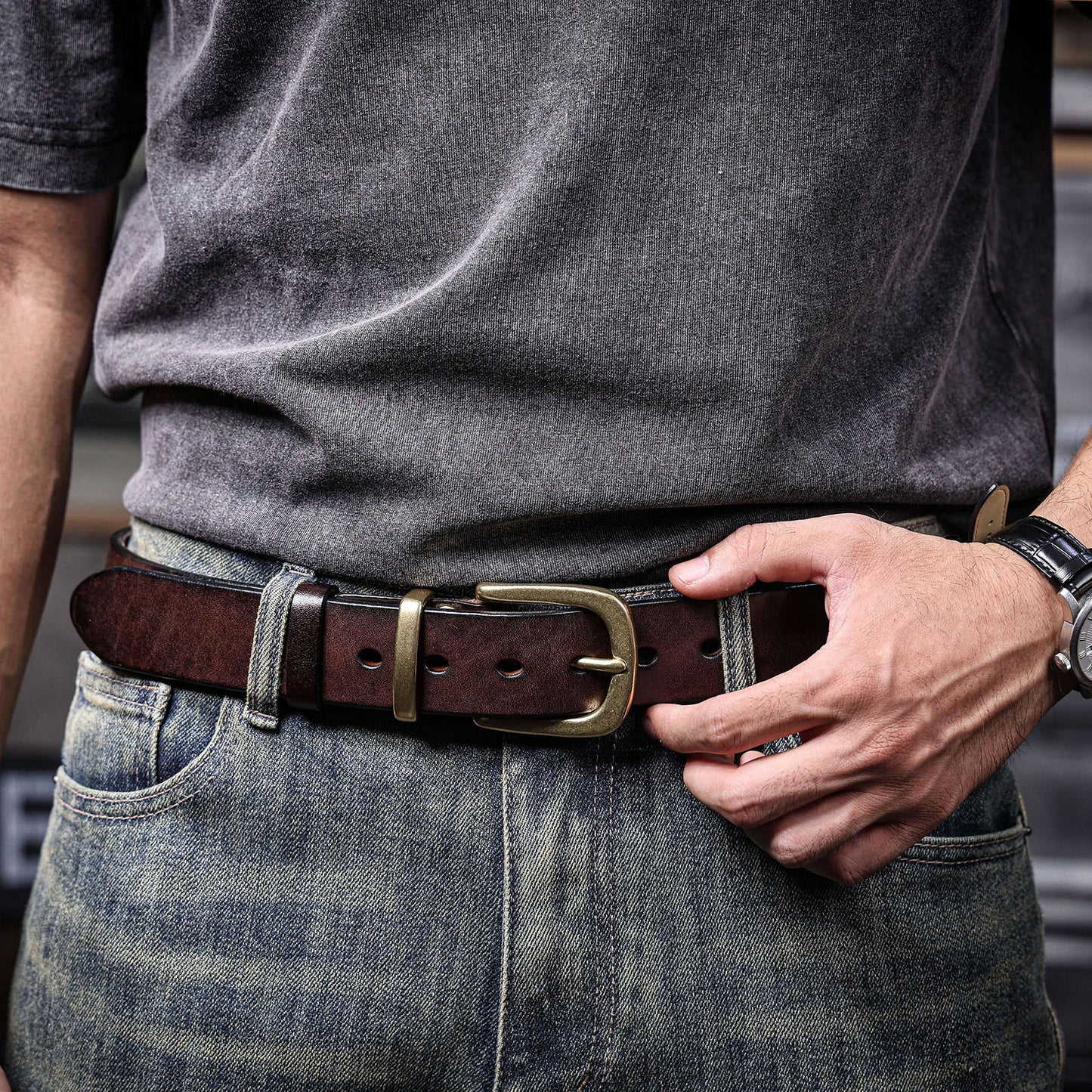 Genuine Leather Men's Belt |Thick Full Grain | Solid Brass Buckle