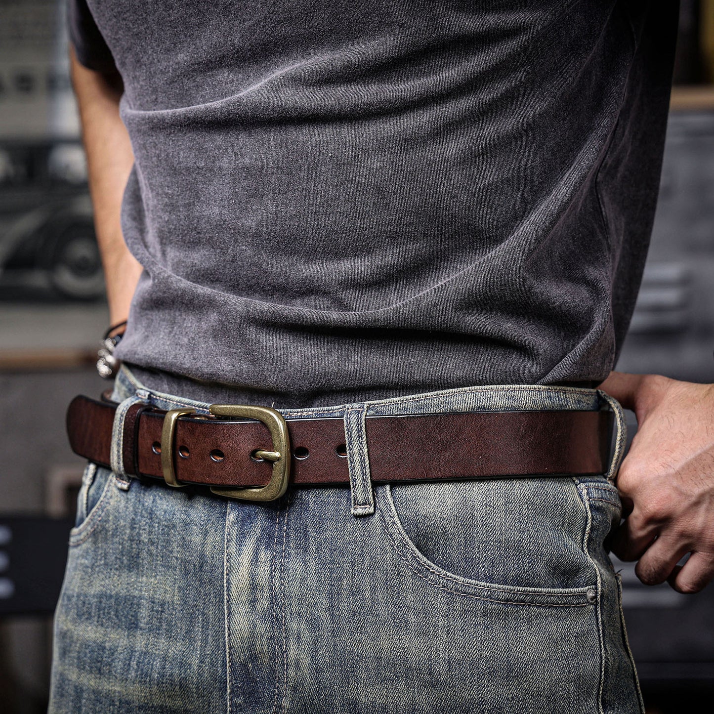 Genuine Leather Men's Belt |Thick Full Grain | Solid Brass Buckle