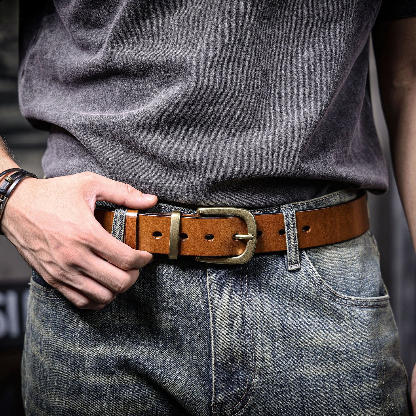 Genuine Leather Men's Belt |Thick Full Grain | Solid Brass Buckle