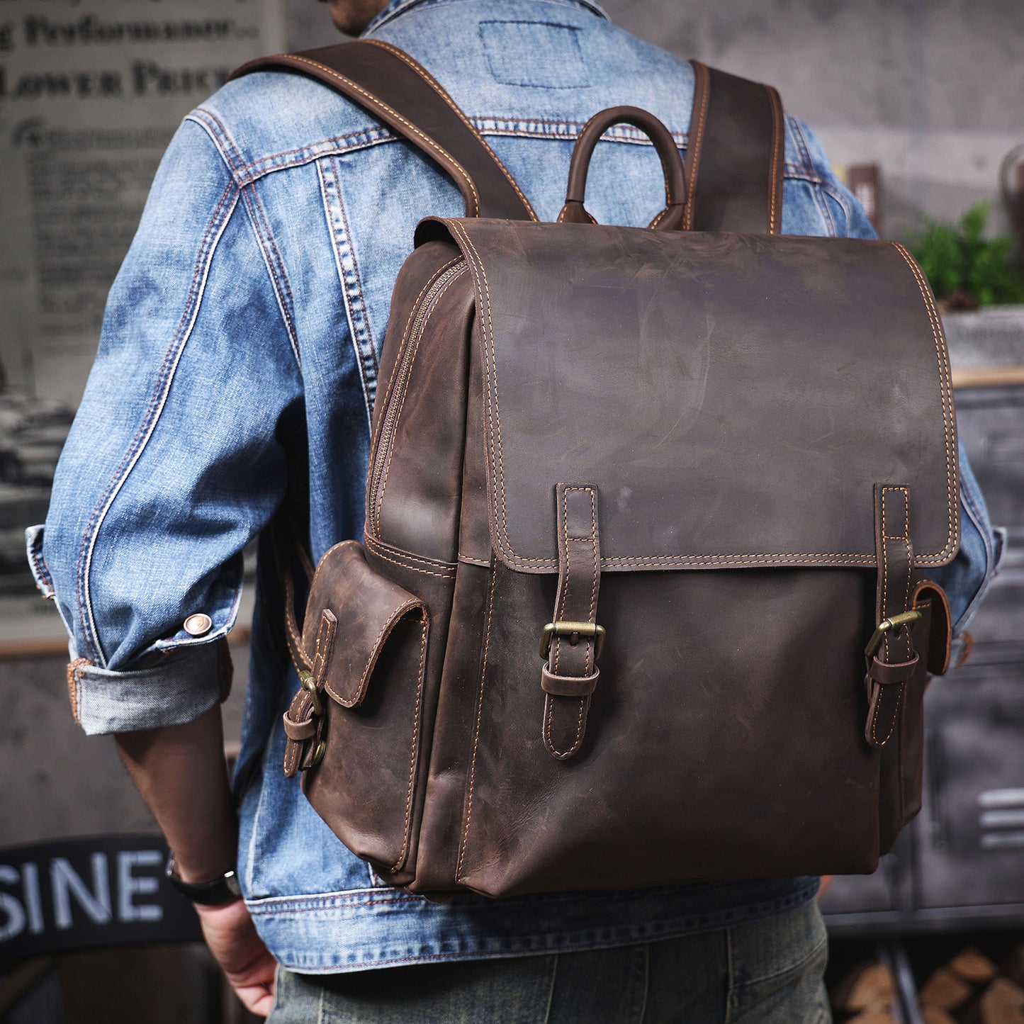 Men's Vintage Leather Backpack |  Full Grain Leather | Daypack