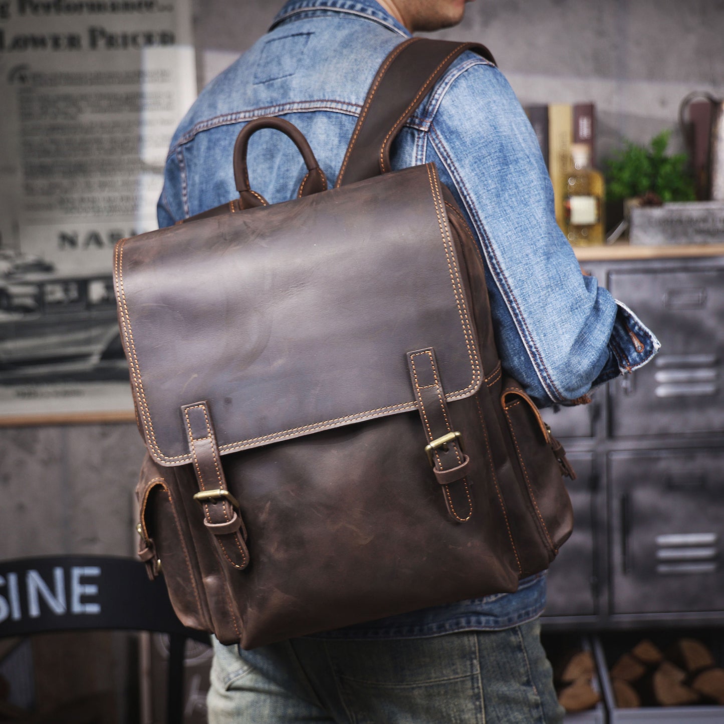 Men's Vintage Leather Backpack |  Full Grain Leather | Daypack