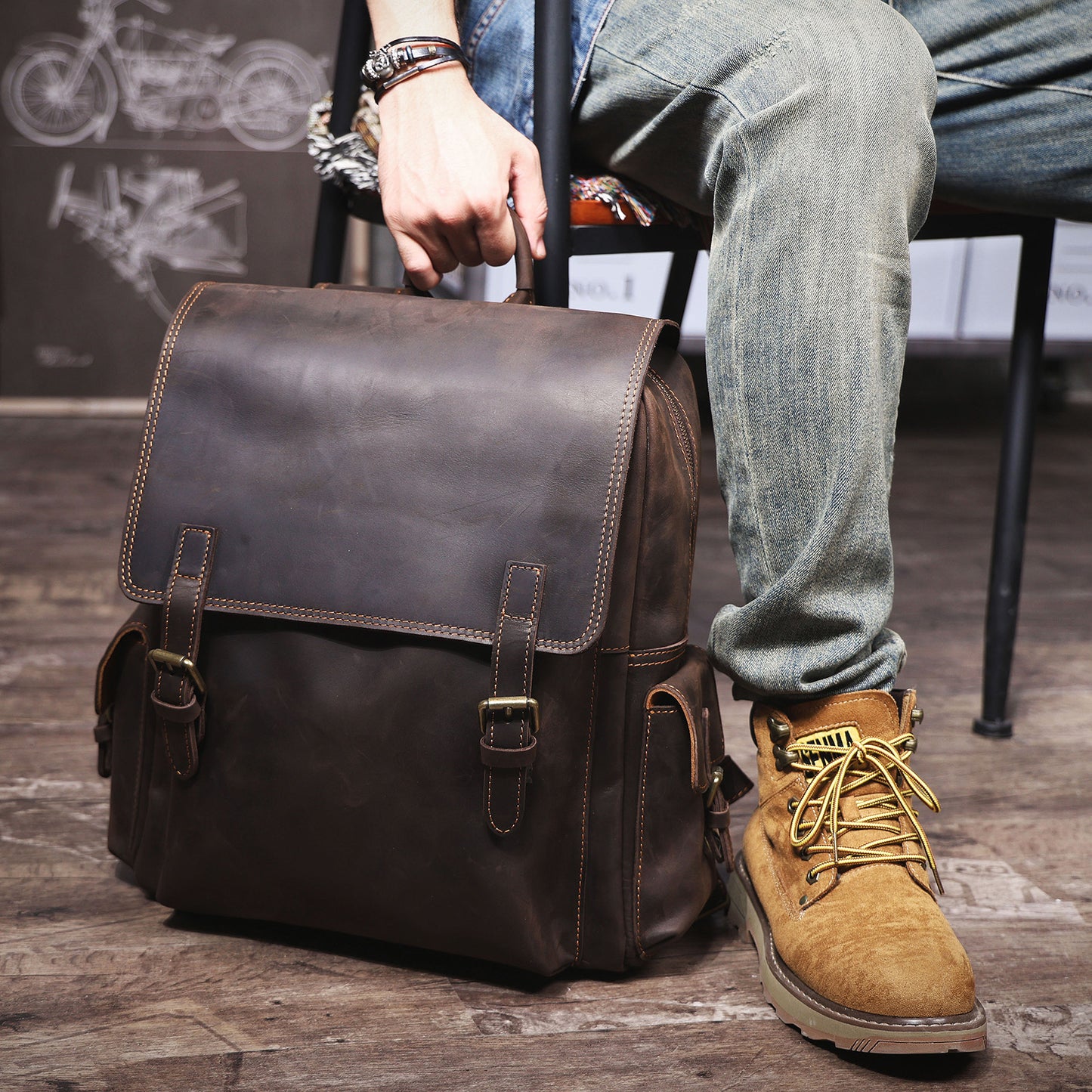 Men's Vintage Leather Backpack |  Full Grain Leather | Daypack