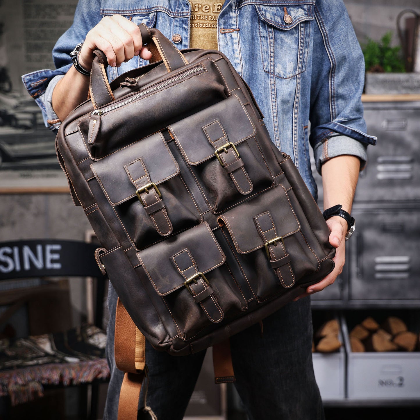 Men's Vintage Leather Backpack |  Full Grain Leather | Daypack