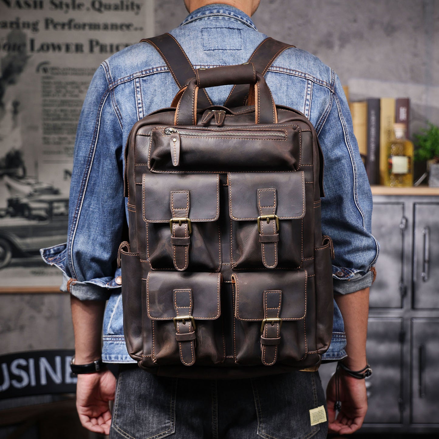 Men's Vintage Leather Backpack |  Full Grain Leather | Daypack