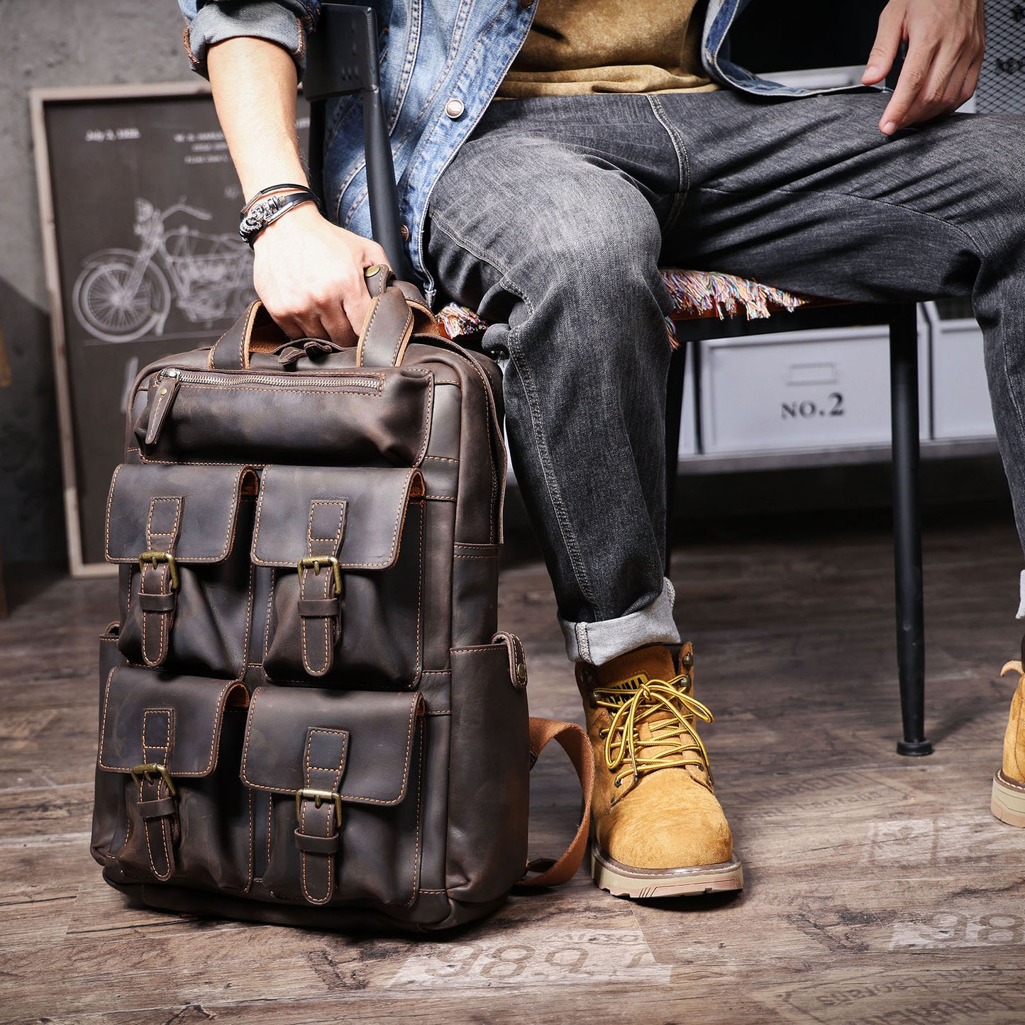 Men's Vintage Leather Backpack |  Full Grain Leather | Daypack