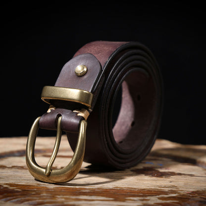 Genuine Leather Belt |Thick Full Grain | Solid Brass Buckle