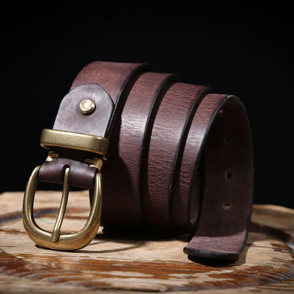 Genuine Leather Belt |Thick Full Grain | Solid Brass Buckle