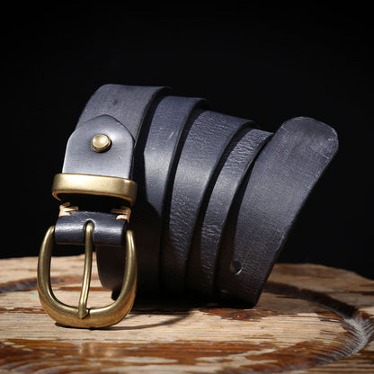 Genuine Leather Belt |Thick Full Grain | Solid Brass Buckle