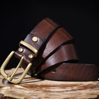 Genuine Leather Men's Belt |Thick Full Grain | Solid Brass Buckle