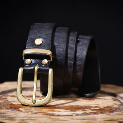 Genuine Leather Men's Belt |Thick Full Grain | Solid Brass Buckle