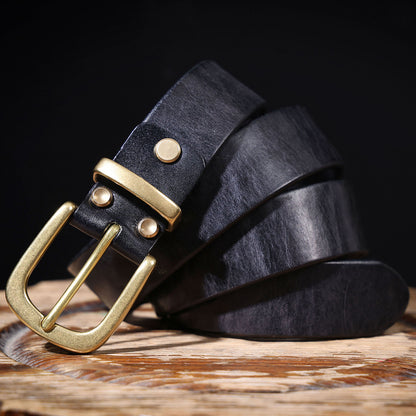 Genuine Leather Men's Belt |Thick Full Grain | Solid Brass Buckle