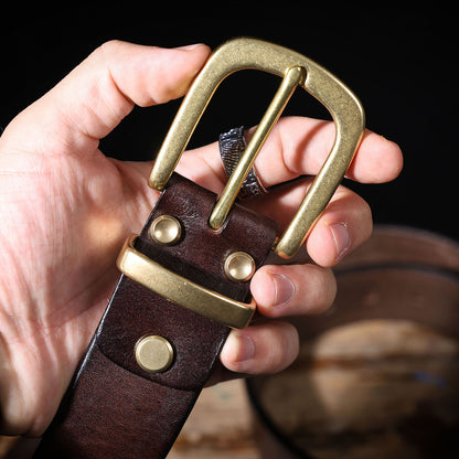 Genuine Leather Men's Belt |Thick Full Grain | Solid Brass Buckle