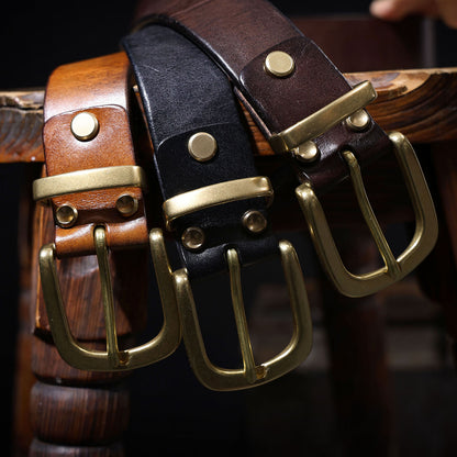 Genuine Leather Men's Belt |Thick Full Grain | Solid Brass Buckle