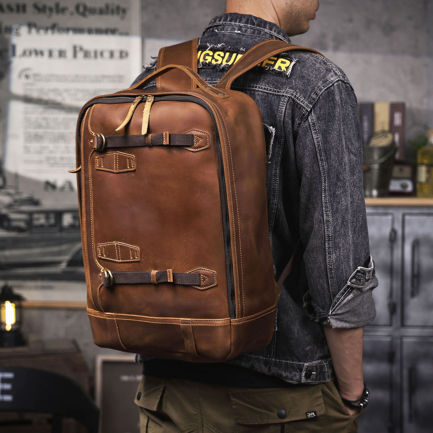 Men's Vintage Leather Backpack |  Full Grain Leather |  Large Daypack
