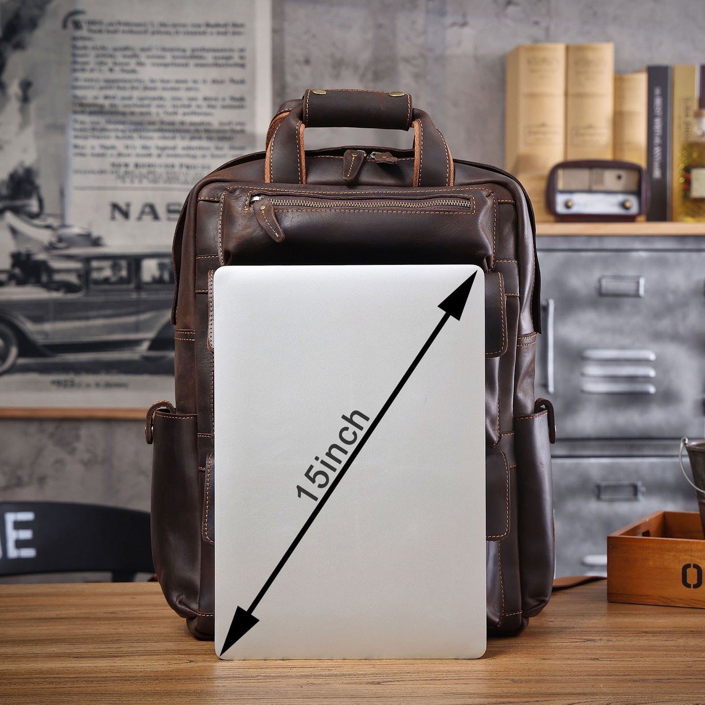 Men's Vintage Leather Backpack |  Full Grain Leather | Daypack