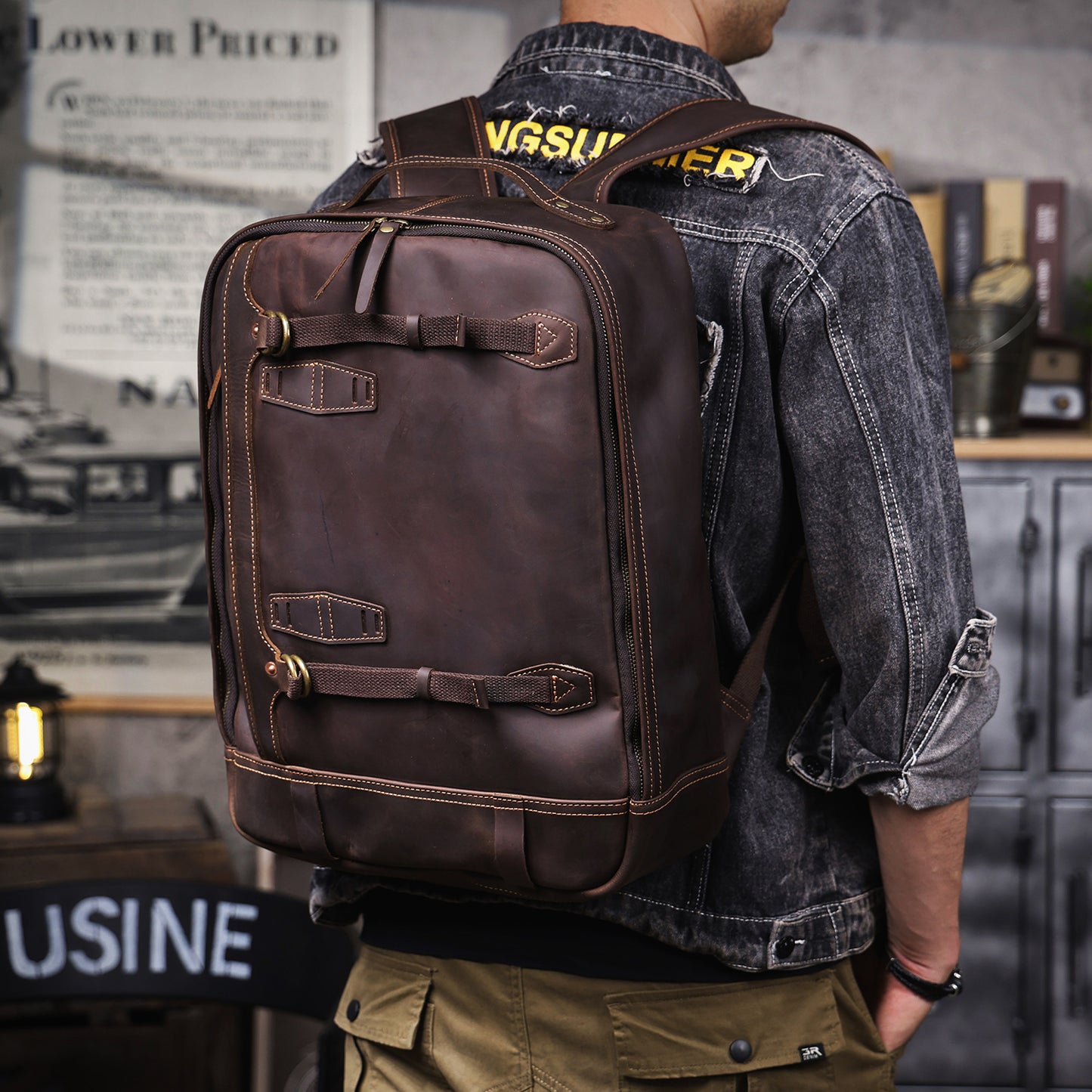 Men's Vintage Leather Backpack |  Full Grain Leather |  Large Daypack