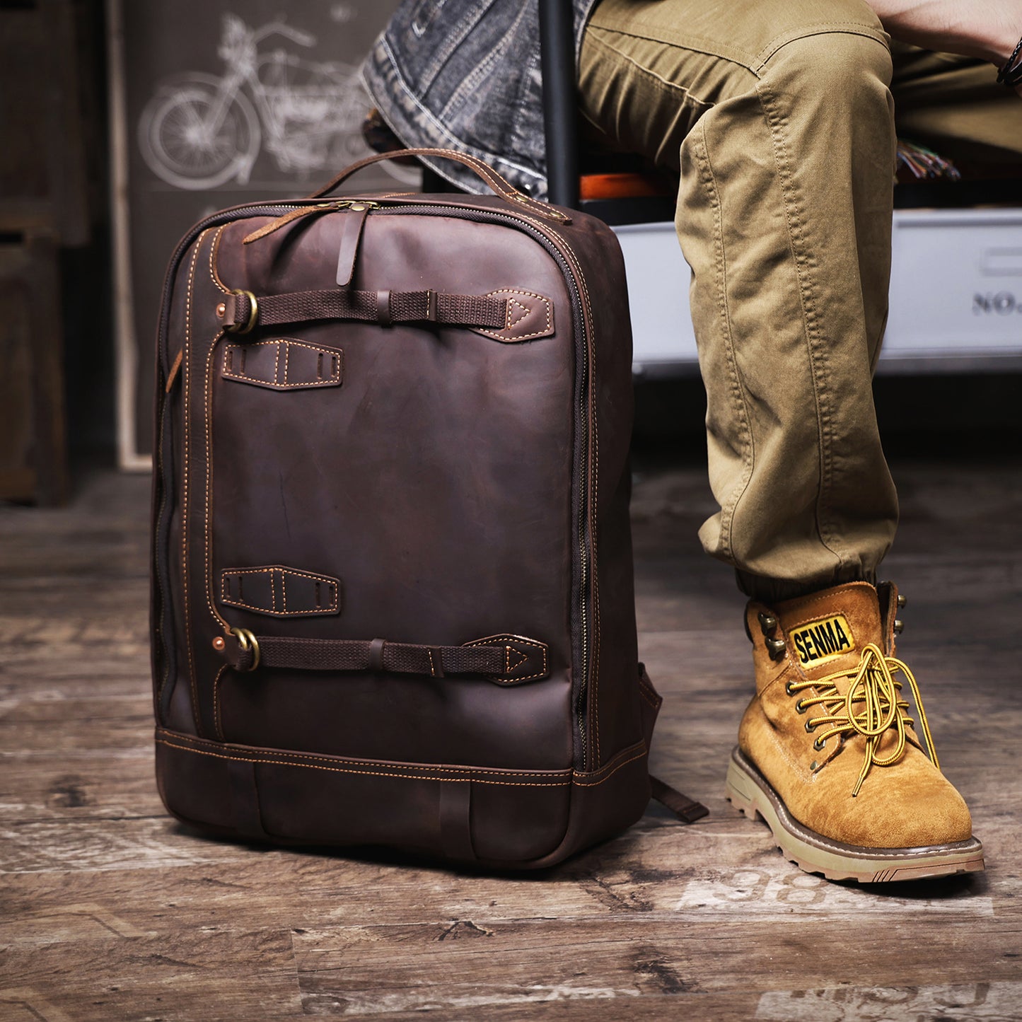 Men's Vintage Leather Backpack |  Full Grain Leather |  Large Daypack