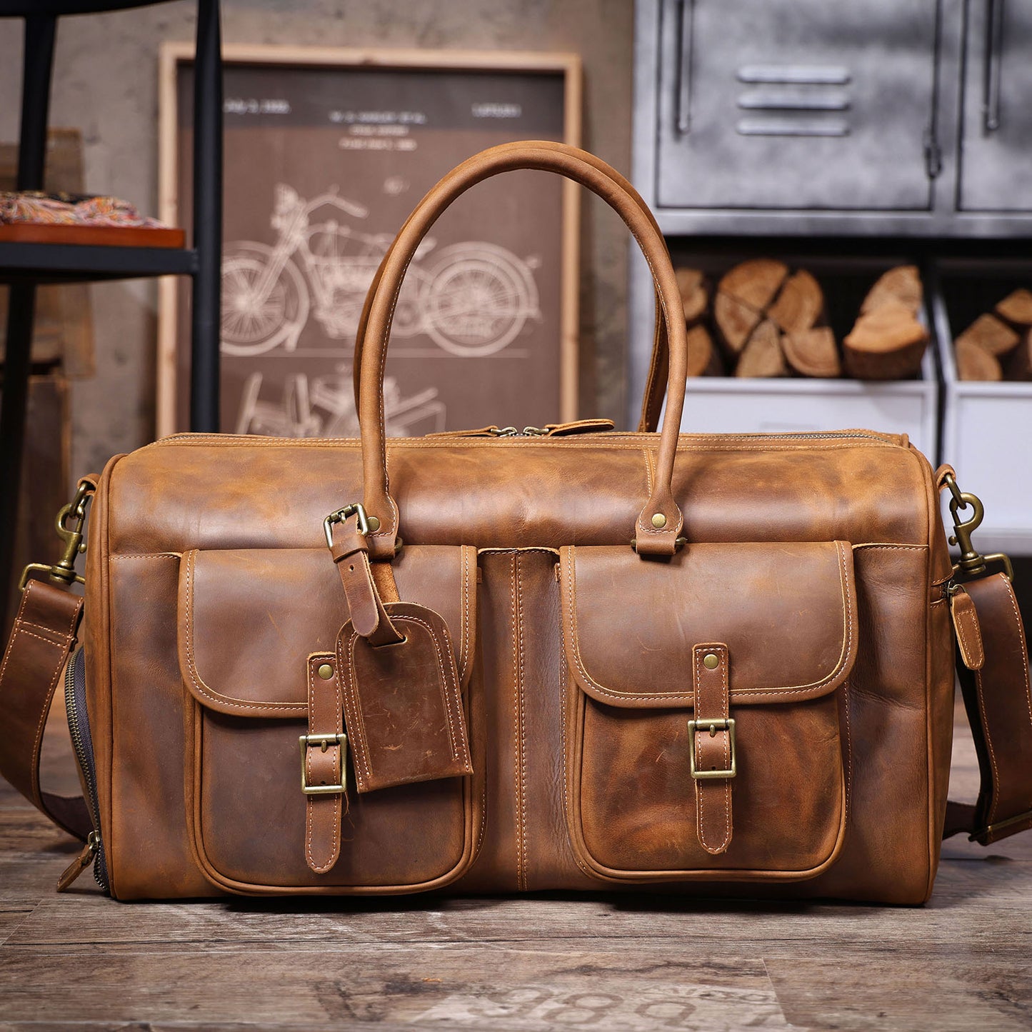 Men's Leather Duffel Bag | Vintage Full Grain Travel Bag