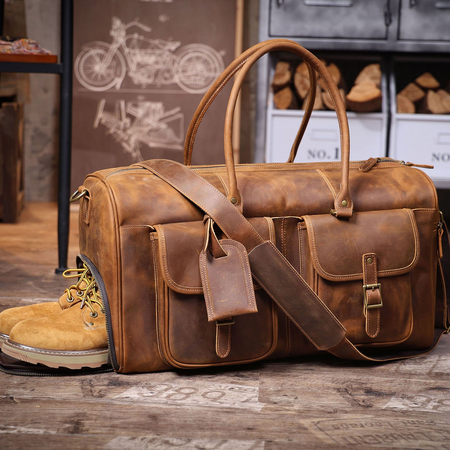 Men's Leather Duffel Bag | Vintage Full Grain Travel Bag