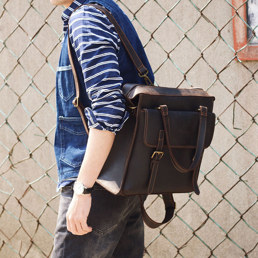 Vintage Leather Backpack For Men |  Full Grain Leather | Single/Shoulder & Double Straps Daypack