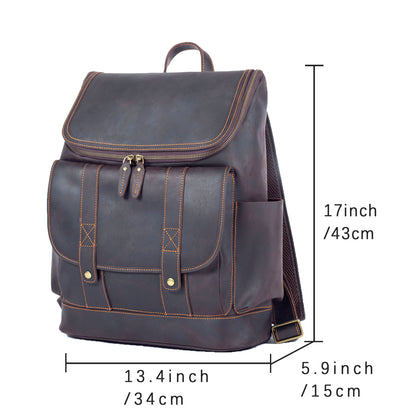 Men's Vintage Leather Backpack |  Full Grain Leather | 17" Large Daypack