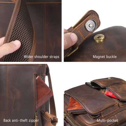 Men's Vintage Leather Backpack |  Full Grain Leather | Large Capacity