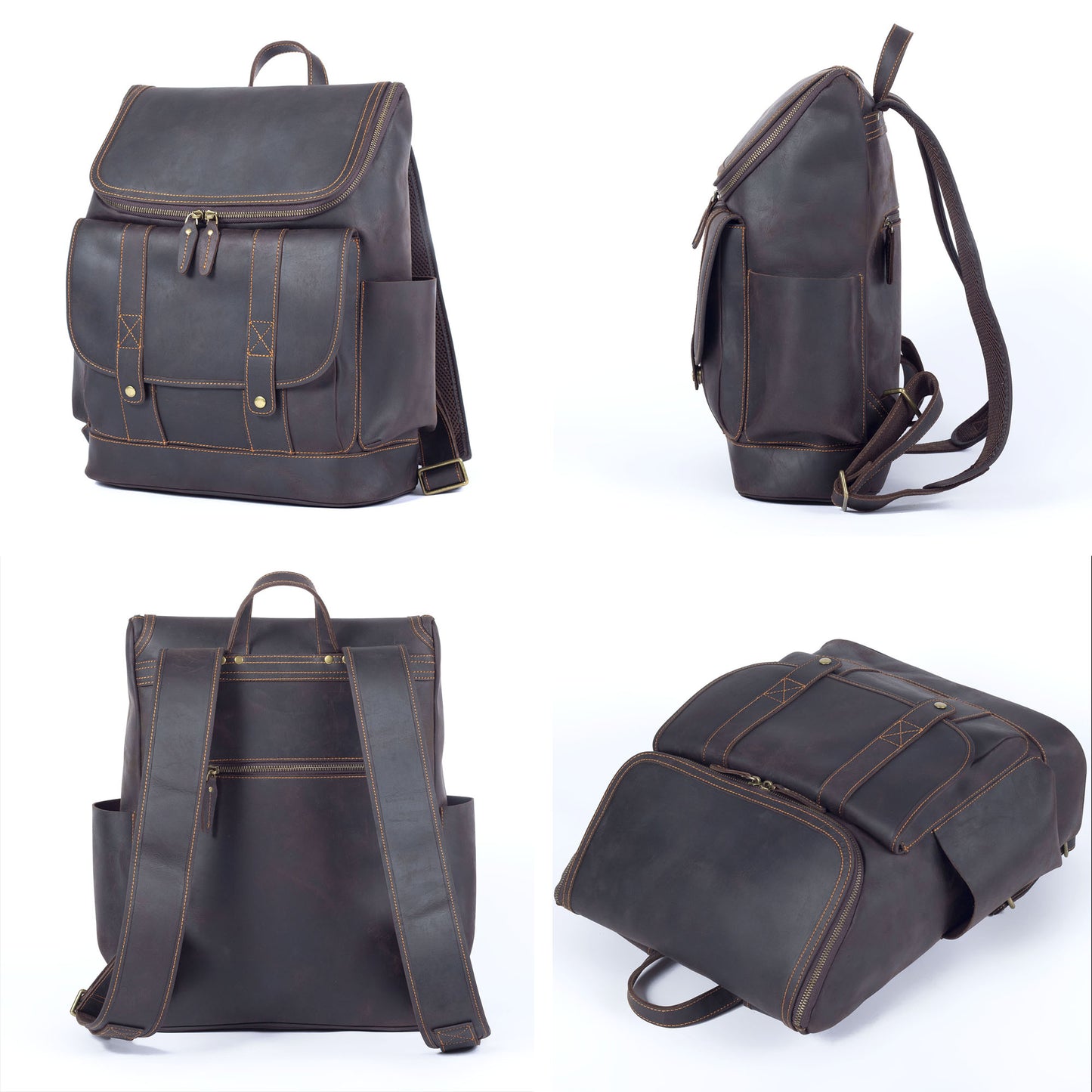 Men's Vintage Leather Backpack |  Full Grain Leather | 17" Large Daypack