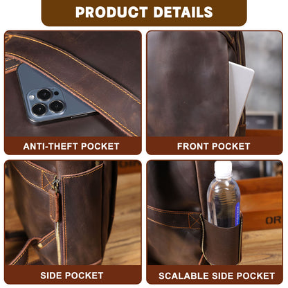 Genuine Leather Backpack For Men | Full Grain Leather | Handcrafted Daypack