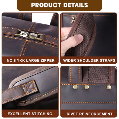 Men's Vintage Leather Backpack |  Full Grain Leather | Laptop Daypack